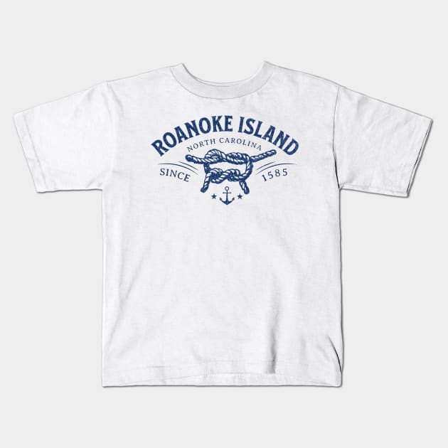 Roanoke Island, NC Beach Knot Summer Vacation Kids T-Shirt by Contentarama